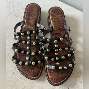 Sam Edelman Black and Gold Studded Sandals
